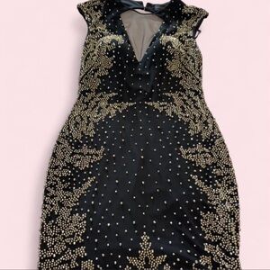 Black Evening Dress with Gold Beaded Embellishment